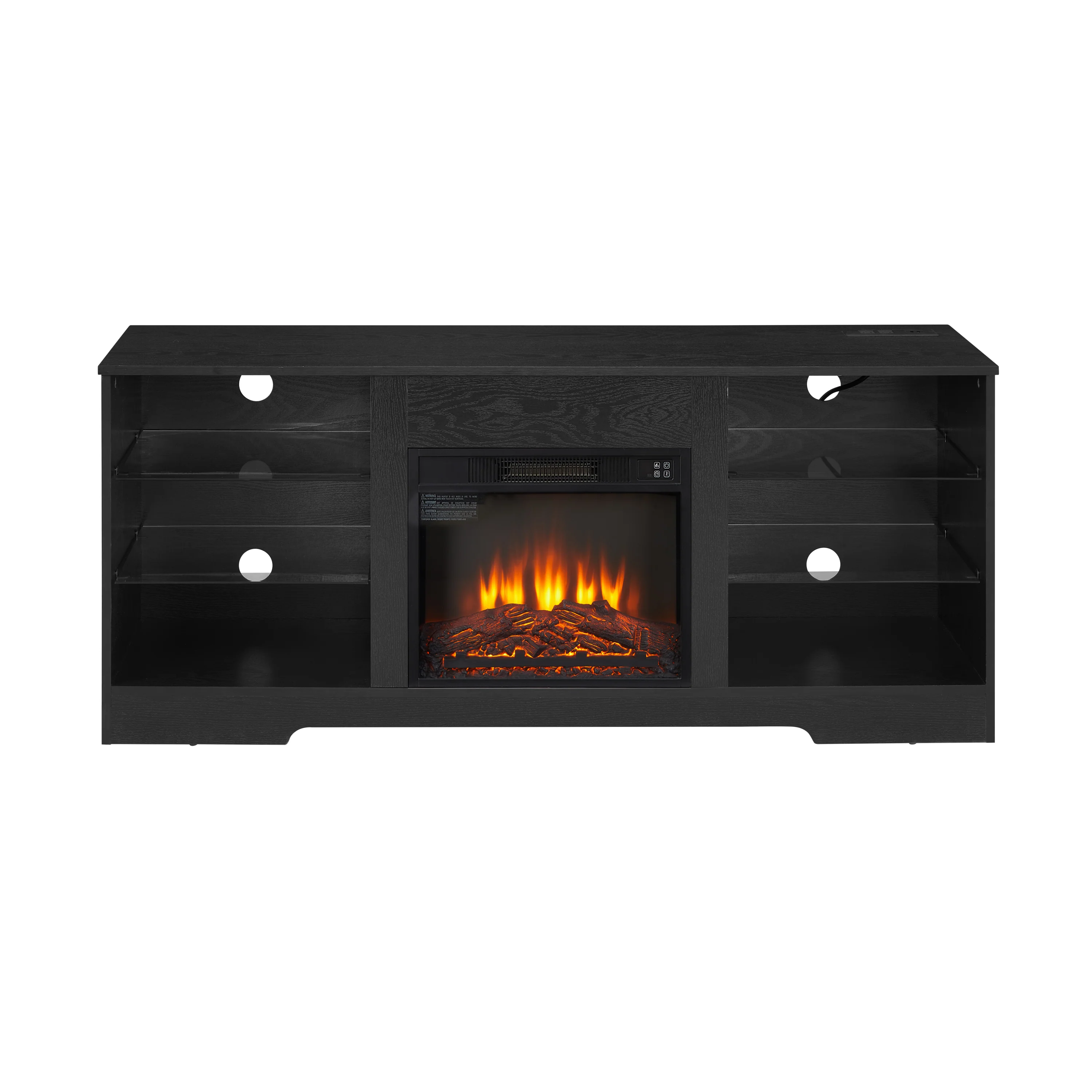 TV Stand Electric Fireplace TV Stand with Glass Shelves, 3D Fireplace TV Stand with LED Lights Wood with USB Charging Outlet Modern Television Table Center for TV up to 32-62' Black 58''W*15.4''D*24.4 - Image 22