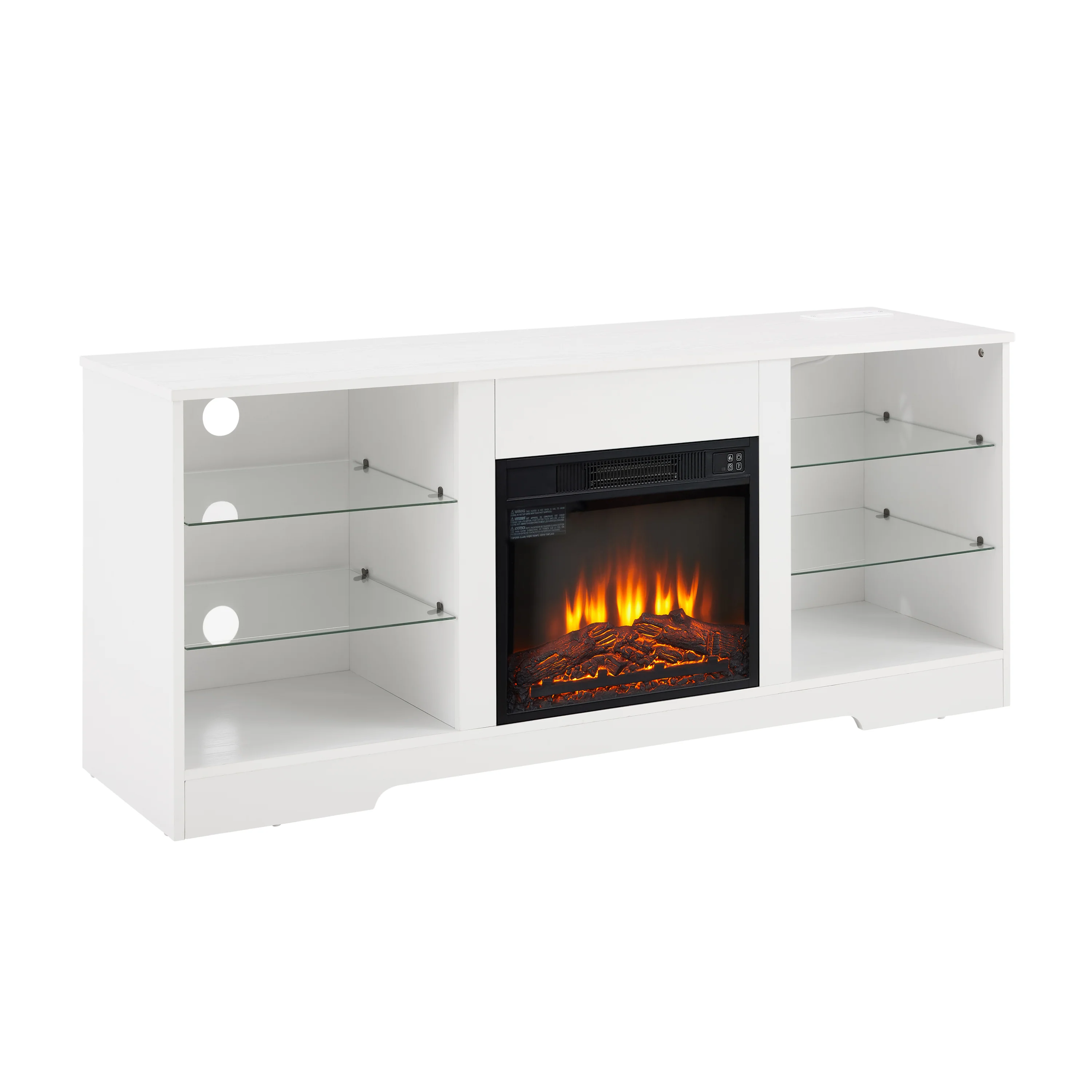 TV Stand Electric Fireplace TV Stand with Glass Shelves, 3D Fireplace TV Stand with LED Lights Wood with USB Charging Outlet Modern Television Table Center for TV up to 32-62' White 58''W*15.4''D*24.4 - Image 23