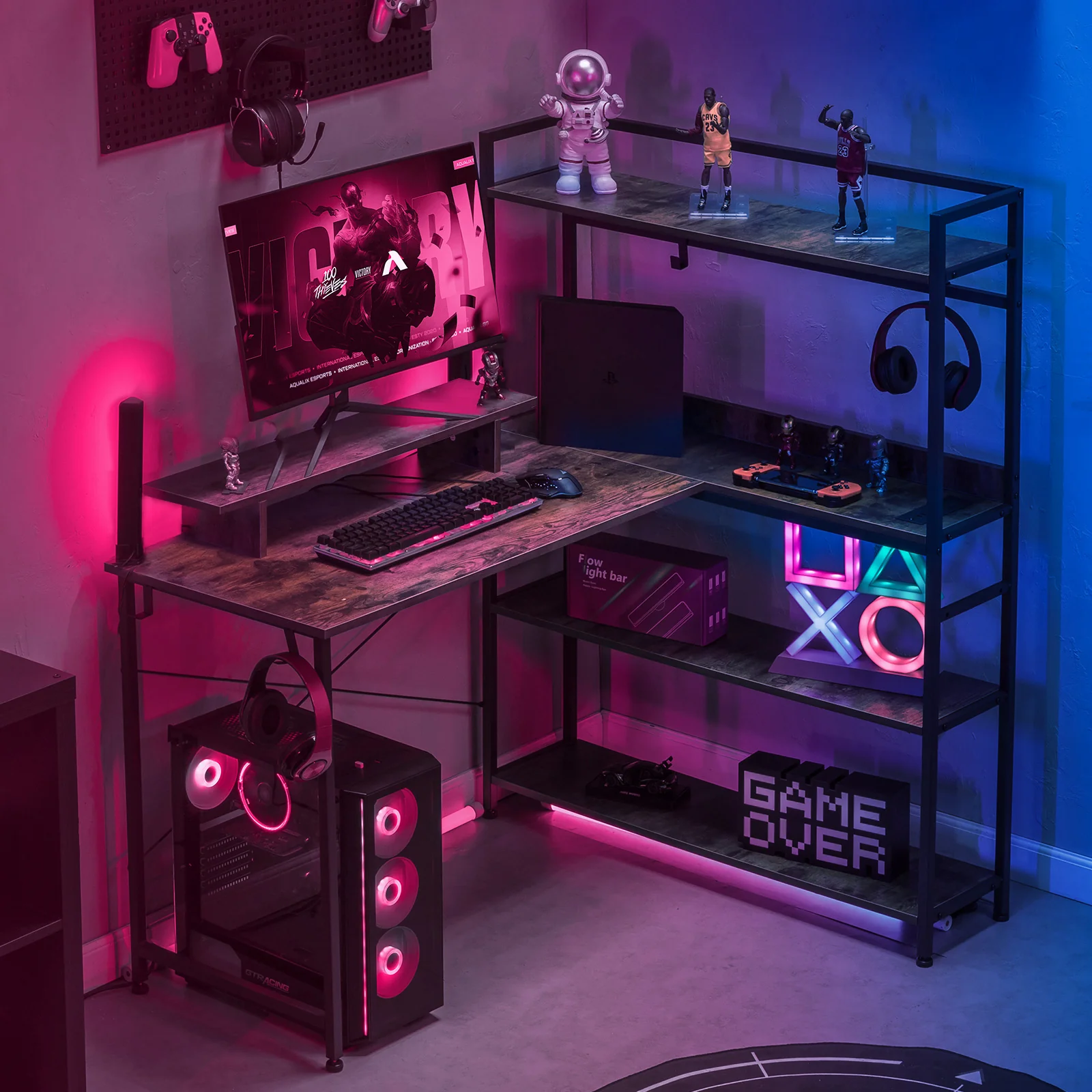 L-Shaped LED Gaming Desk with Monitor Stand - Image 11