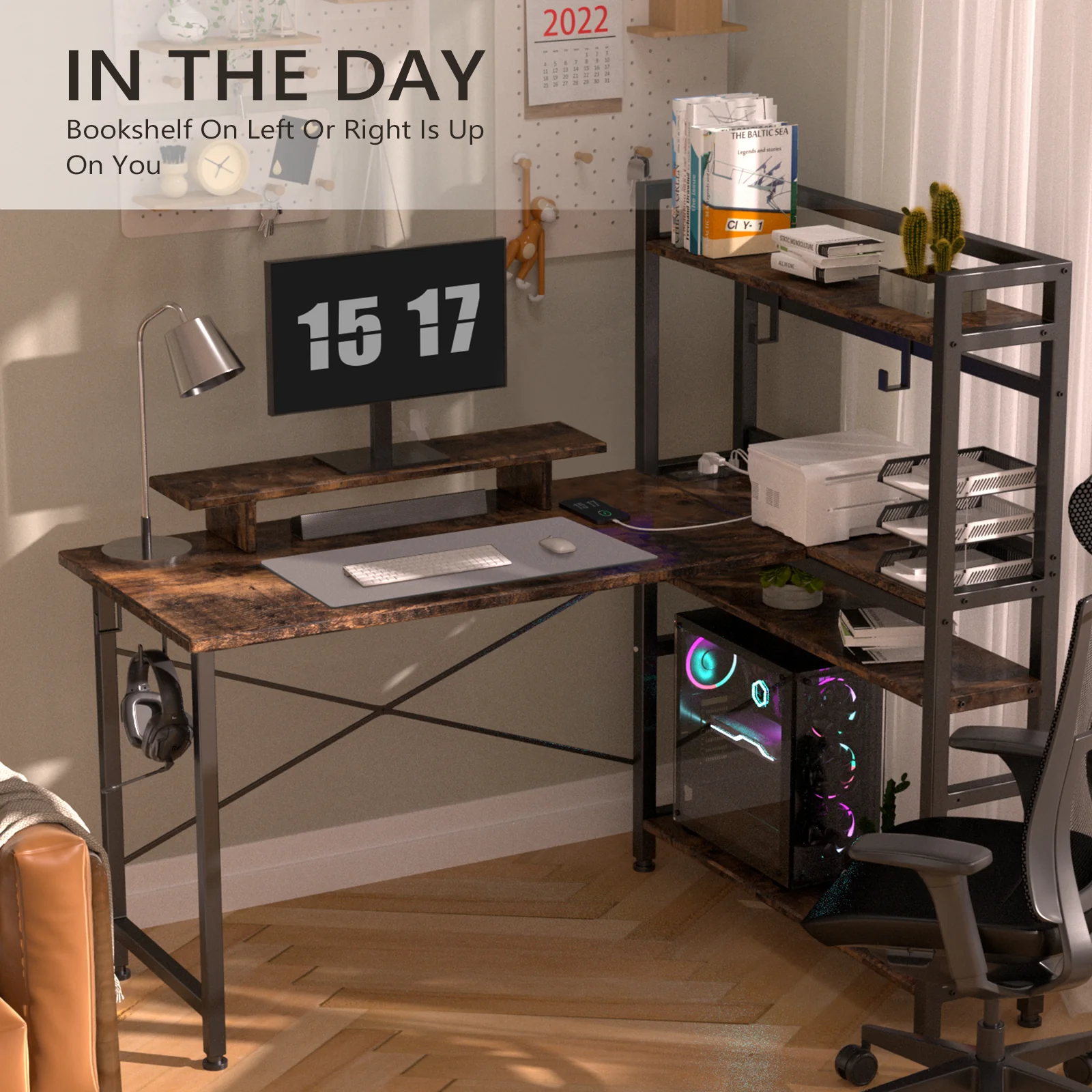 L-Shaped LED Gaming Desk with Monitor Stand - Image 13
