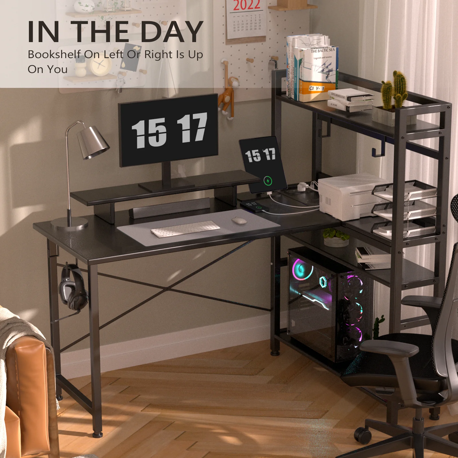 L-Shaped LED Gaming Desk with Monitor Stand - Image 22