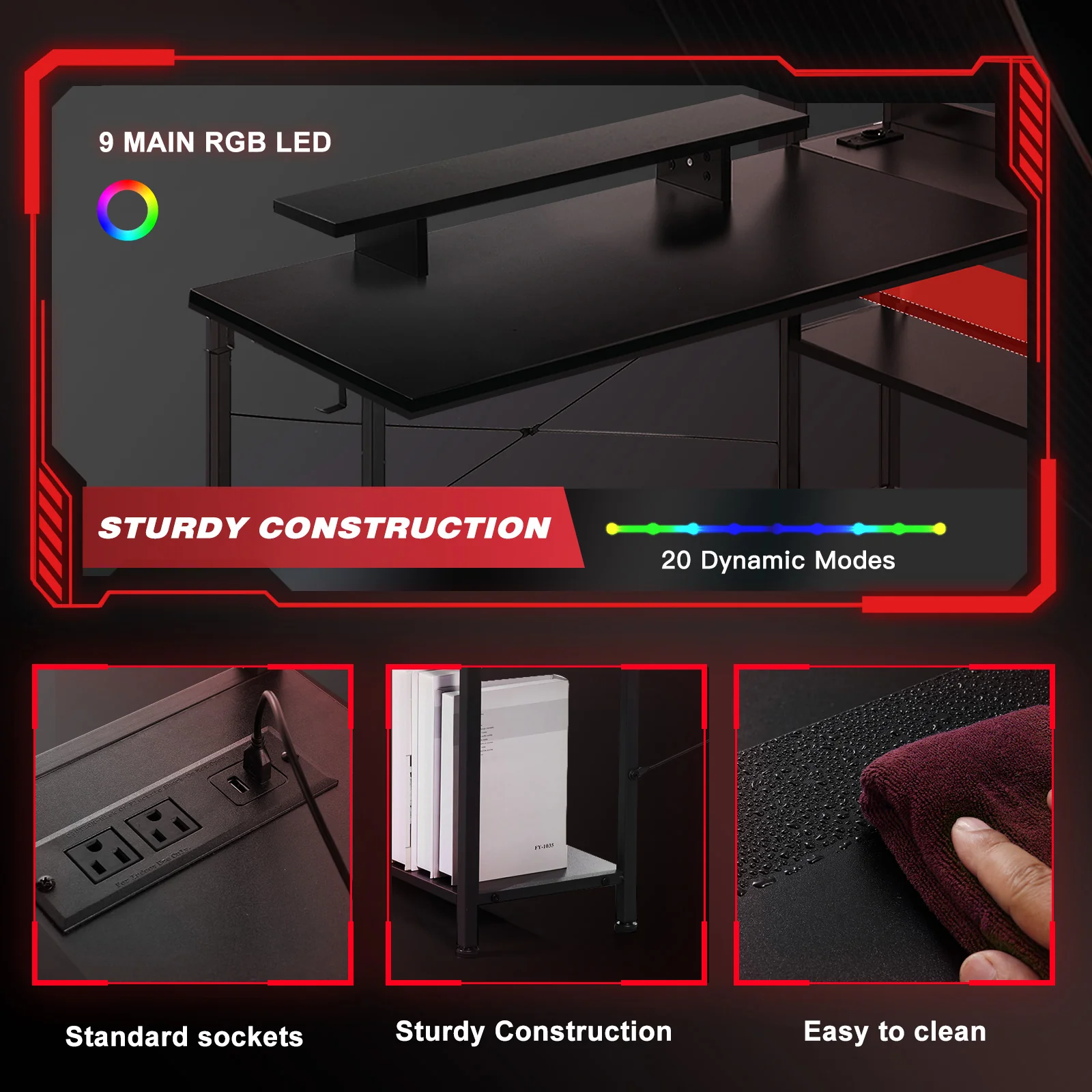 L-Shaped LED Gaming Desk with Monitor Stand - Image 25