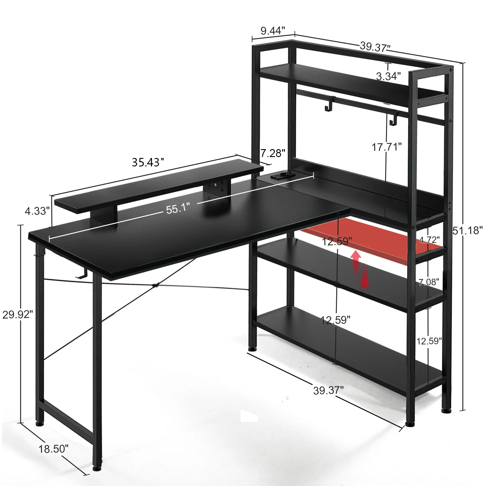 L-Shaped LED Gaming Desk with Monitor Stand - Image 28