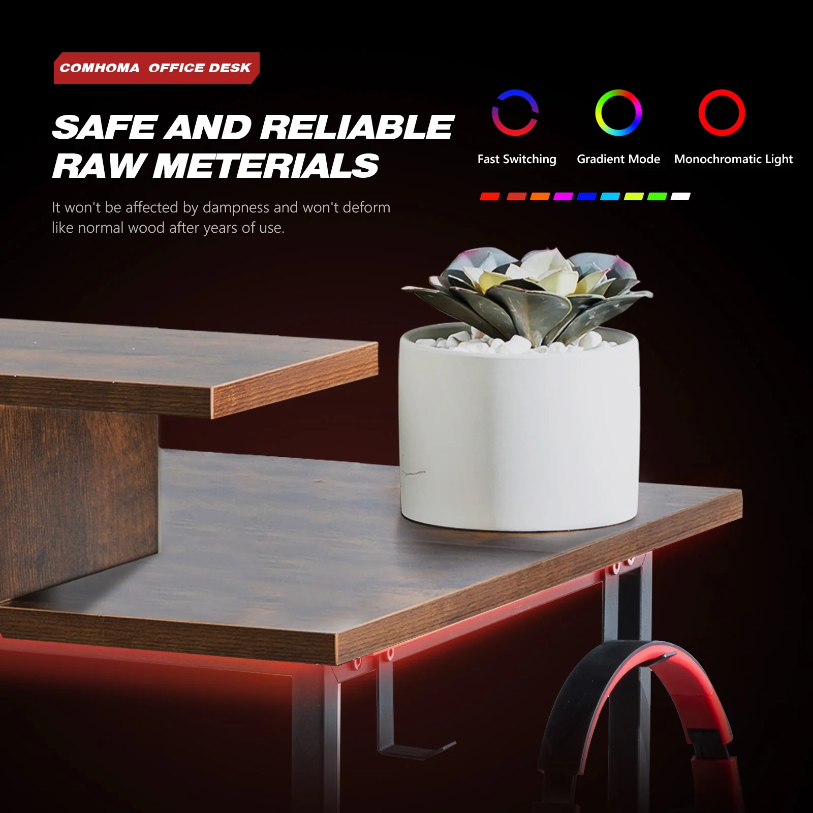 L-Shaped LED Gaming Desk with Monitor Stand - Image 32