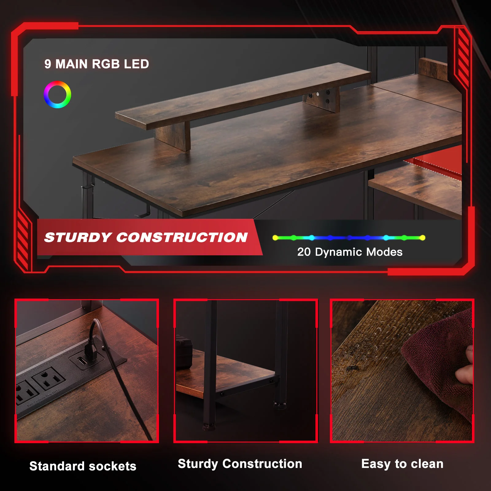 L-Shaped LED Gaming Desk with Monitor Stand - Image 35