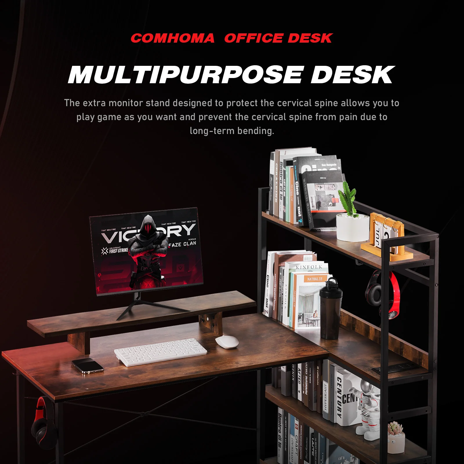 L-Shaped LED Gaming Desk with Monitor Stand - Image 36
