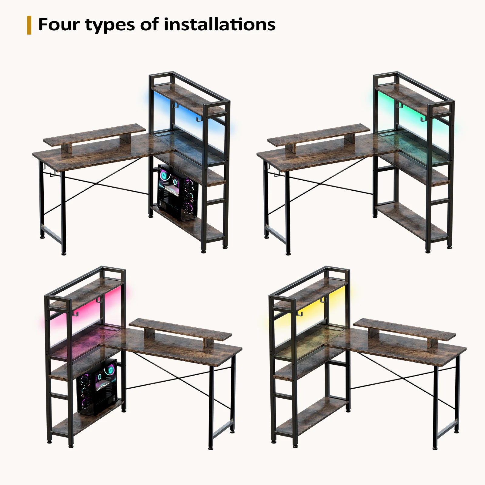 L-Shaped LED Gaming Desk with Monitor Stand - Image 37