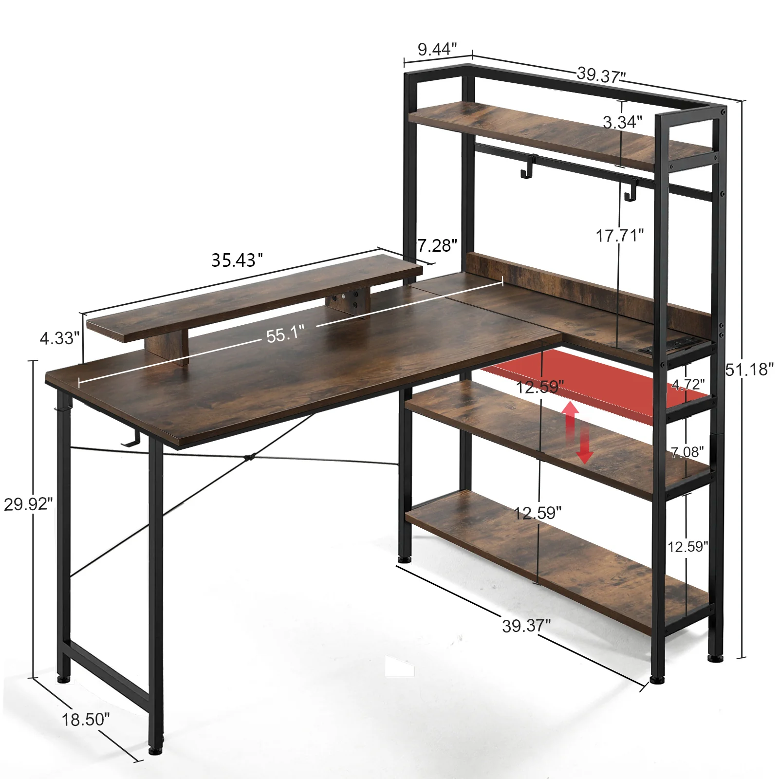 L-Shaped LED Gaming Desk with Monitor Stand - Image 38