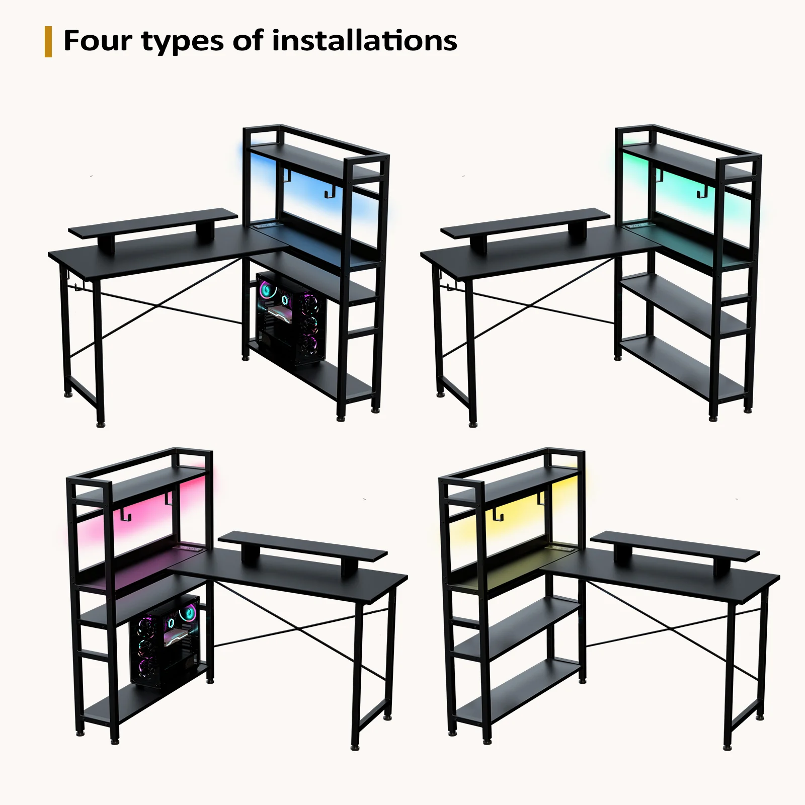 L-Shaped LED Gaming Desk with Monitor Stand - Image 9