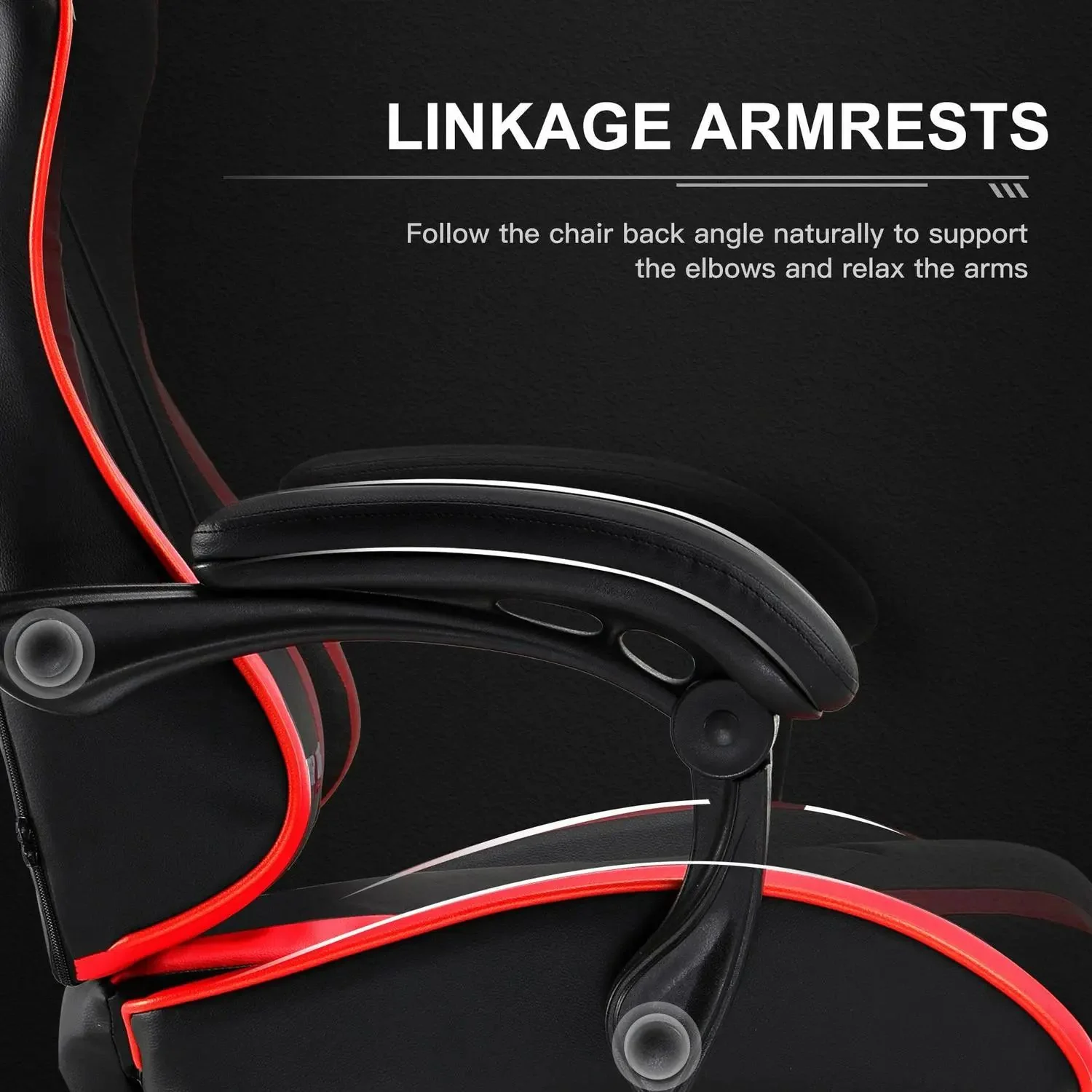 GTRACING GTWD-200 Gaming Chair with Footrest, Adjustable Height, and Reclining, Red - Image 3